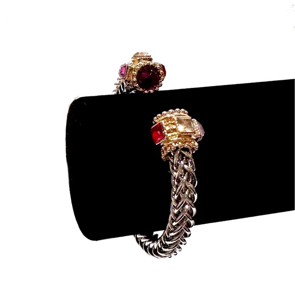 Designer Two Tone Colorful Crystal Boutique Bangle Bracelet - Picture 2 of 6